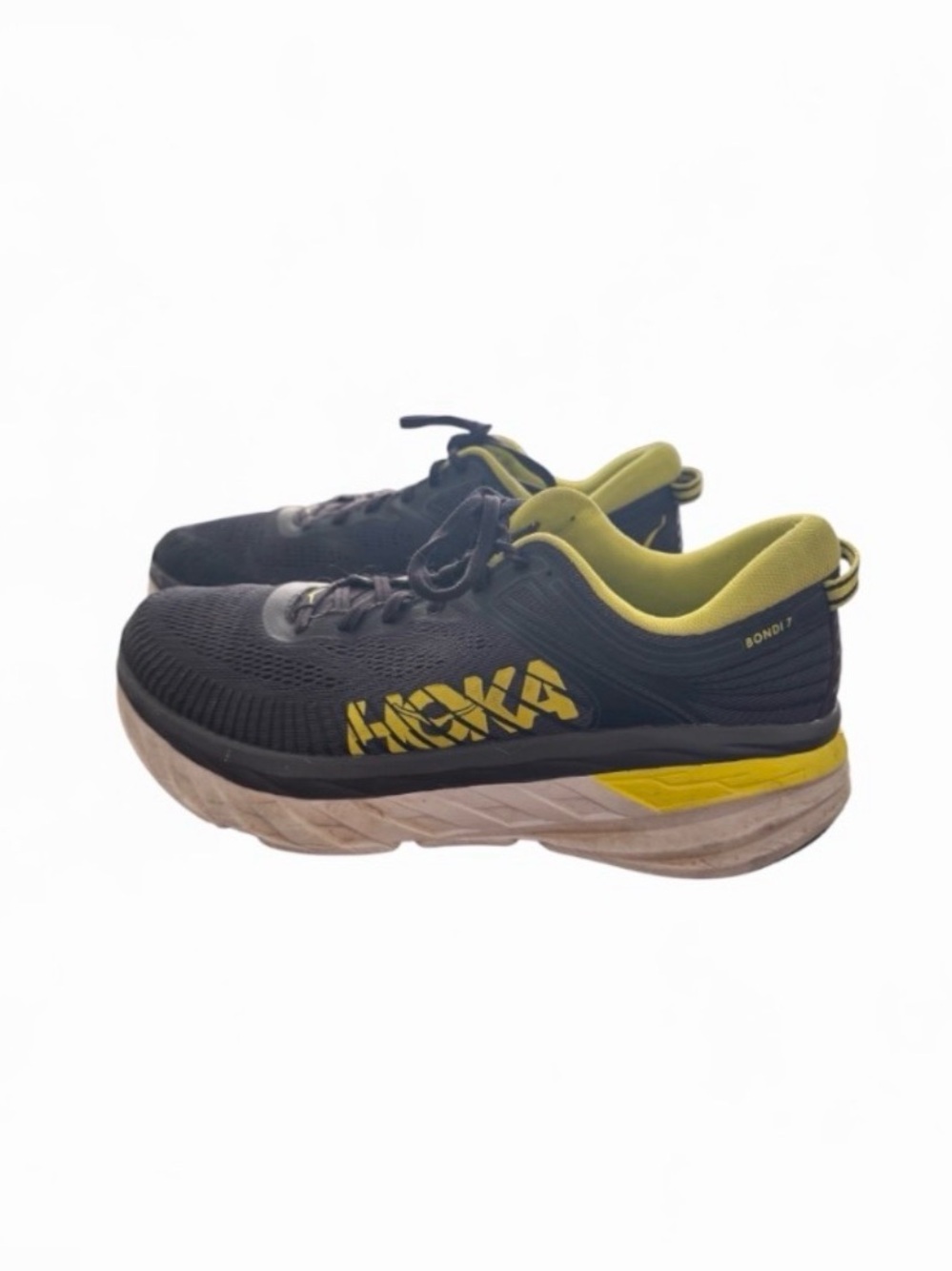 HOKA Bondi 7 Performance Running Sneakers Black Grey and Yellow Sz 11 Mens - Picture 3 of 13